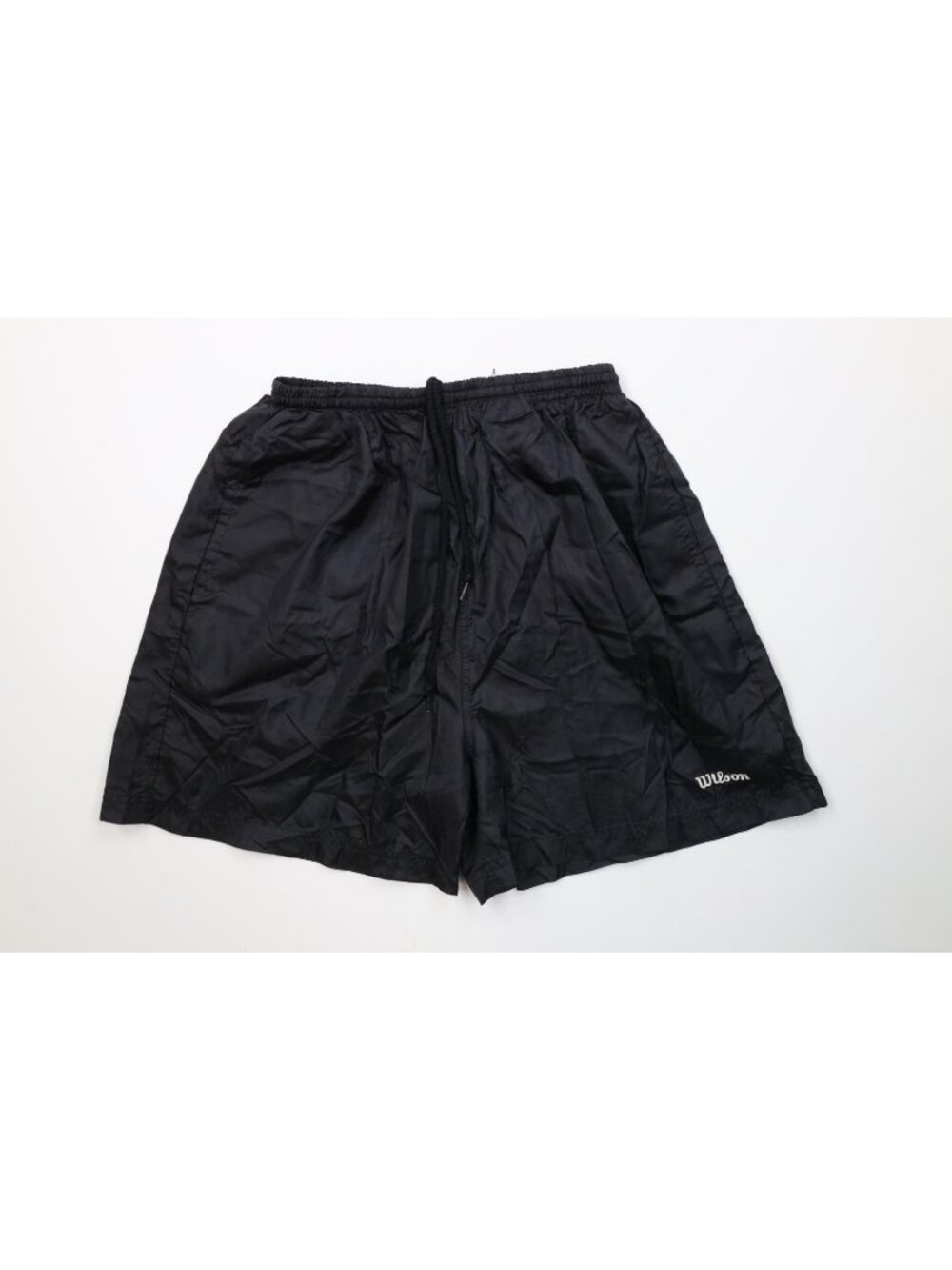 Vintage 90s Wilson Mens Medium Running Jogging Soccer Shorts Black Nylon Baggies